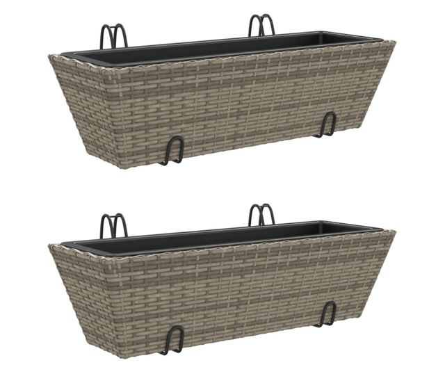 2 db szürke polyrattan növénytartó horoggal