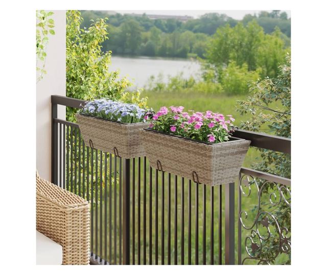 2 db szürke polyrattan növénytartó horoggal