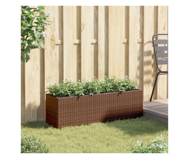 barna polyrattan kerti ültetőláda 3 cseréppel 105x30x32 cm