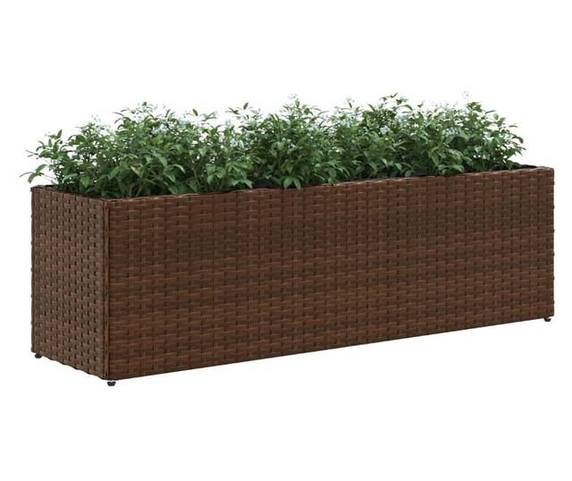 barna polyrattan kerti ültetőláda 3 cseréppel 105x30x32 cm