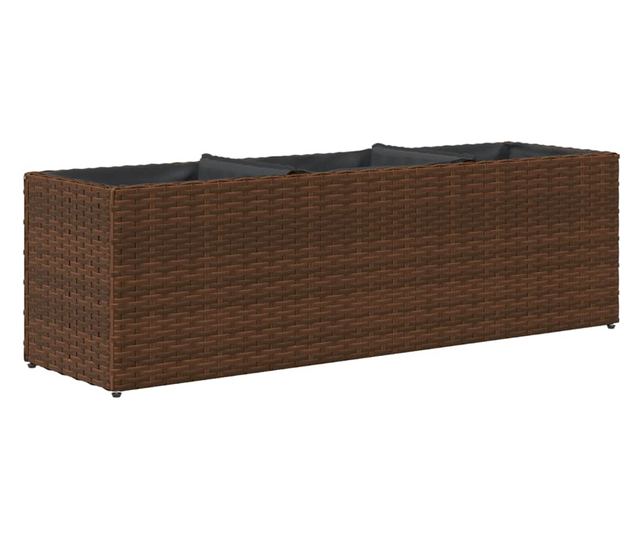 barna polyrattan kerti ültetőláda 3 cseréppel 105x30x32 cm
