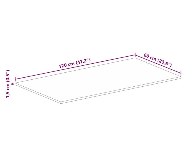 tömör nyers mangófa téglalap alakú asztallap 120x60x1,5 cm