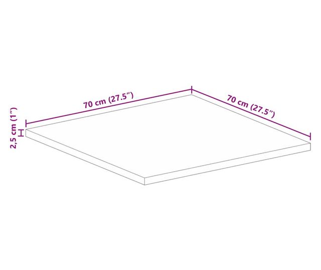 tömör mangófa négyzet alakú asztallap 70x70x2,5 cm