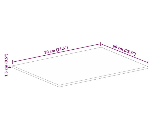 tömör nyers mangófa téglalap alakú asztallap 80x60x1,5 cm