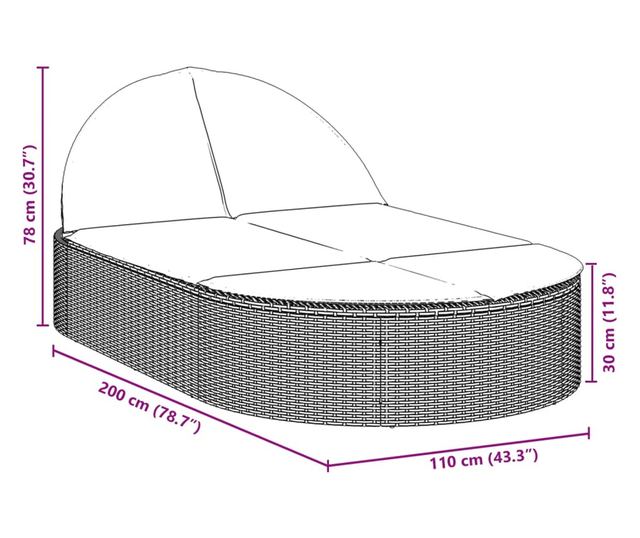barna polyrattan dupla napozóágy párnával