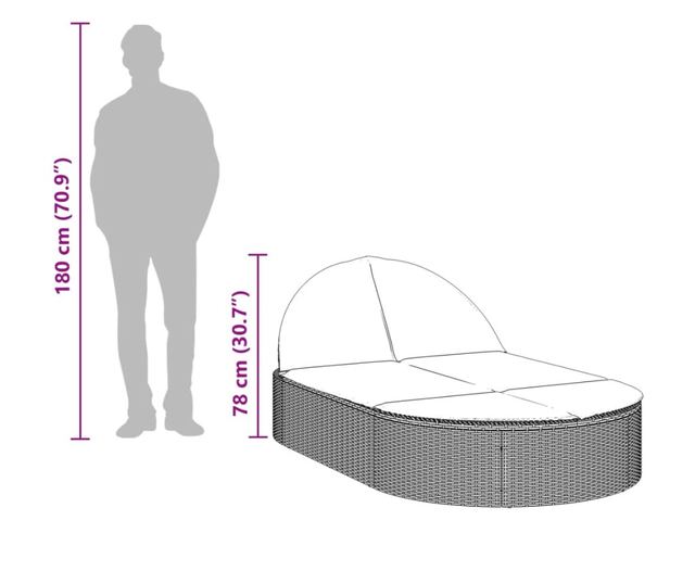 barna polyrattan dupla napozóágy párnával