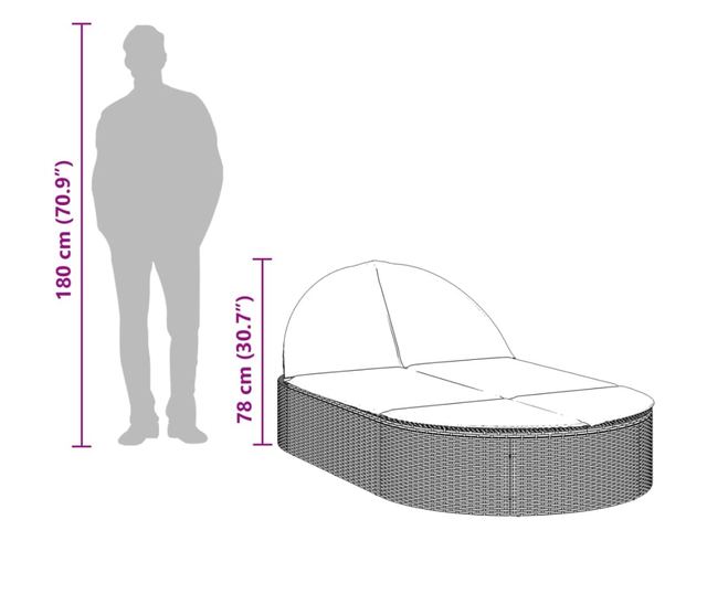világosszürke polyrattan dupla napozóágy párnával