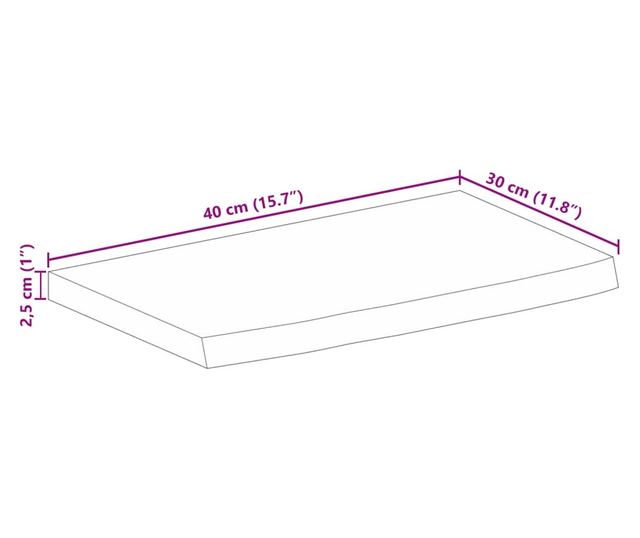 tömör nyers mangófa természetes élű asztallap 40 x 30 x 2,5 cm