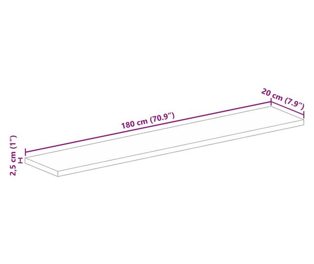 tömör mangófa téglalap alakú asztallap 180x20x2,5 cm