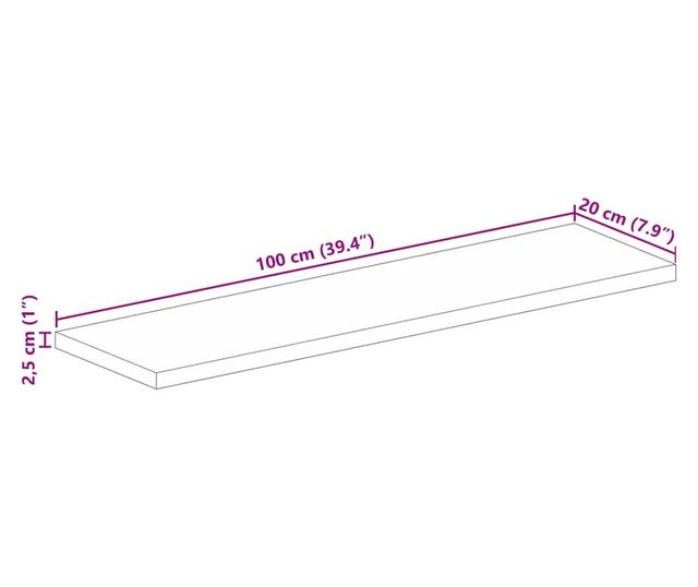 tömör mangófa téglalap alakú asztallap 100x20x2,5 cm