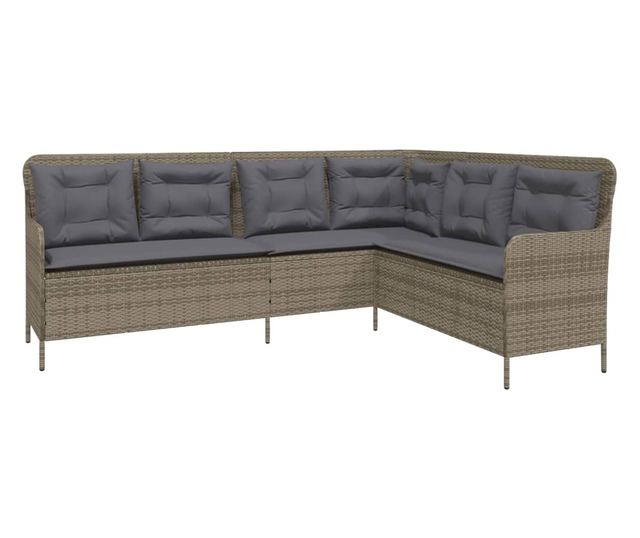 szürke polyrattan L-alakú kerti kanapé párnákkal