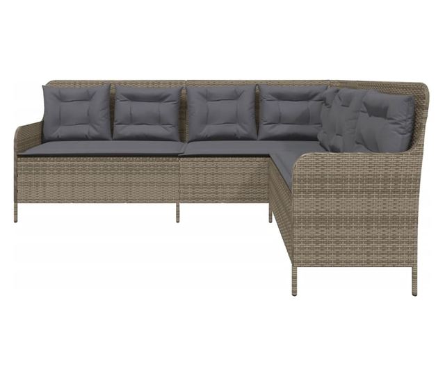 szürke polyrattan L-alakú kerti kanapé párnákkal