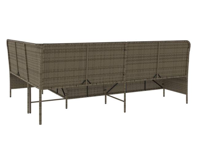 szürke polyrattan L-alakú kerti kanapé párnákkal