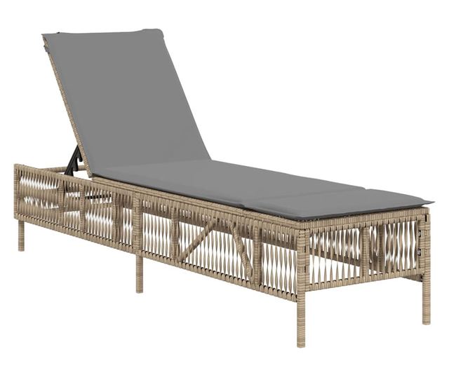 bézs polyrattan napozóágy párnával