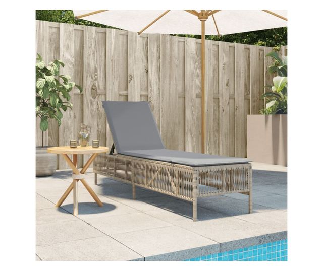 bézs polyrattan napozóágy párnával