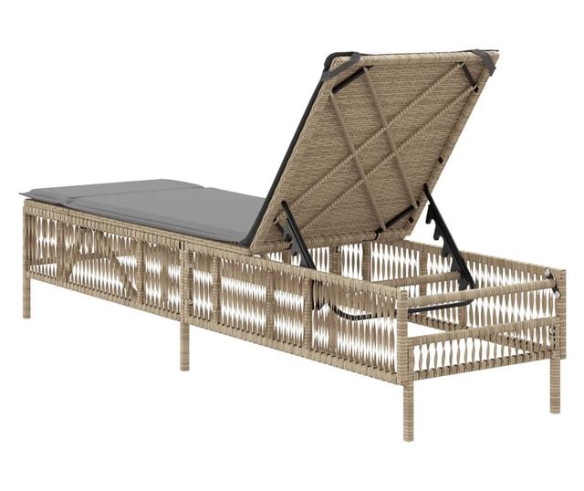 bézs polyrattan napozóágy párnával