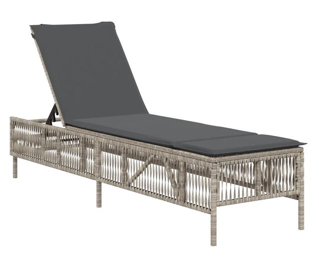 világosszürke polyrattan napozóágy párnával