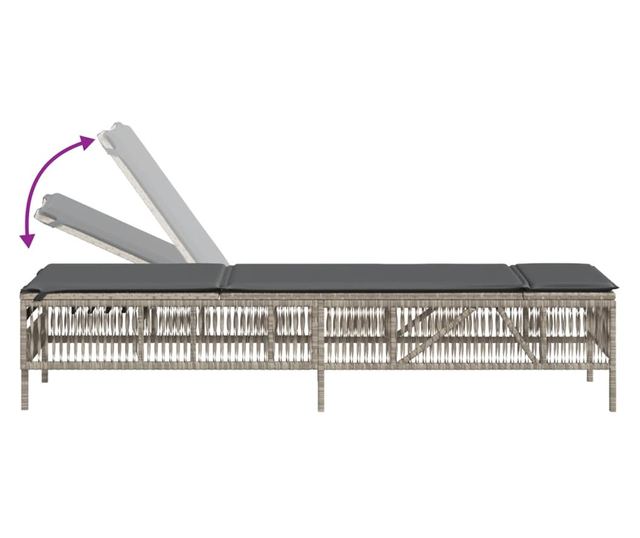 világosszürke polyrattan napozóágy párnával