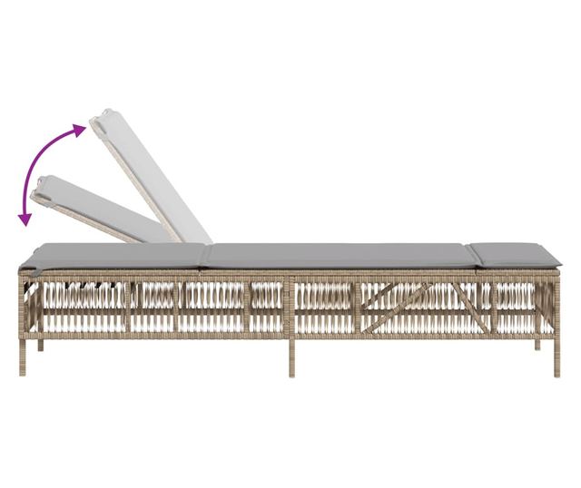 bézs polyrattan napozóágy párnával