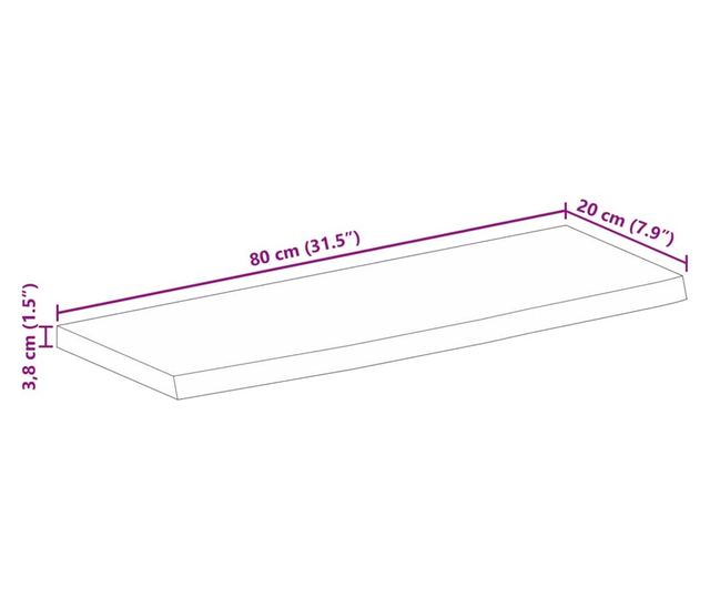 tömör nyers mangófa természetes élű asztallap 80 x 20 x 3,8 cm