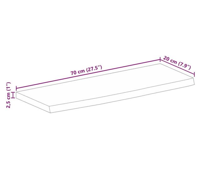 tömör mangófa természetes élű asztallap 70 x 20 x 2,5 cm
