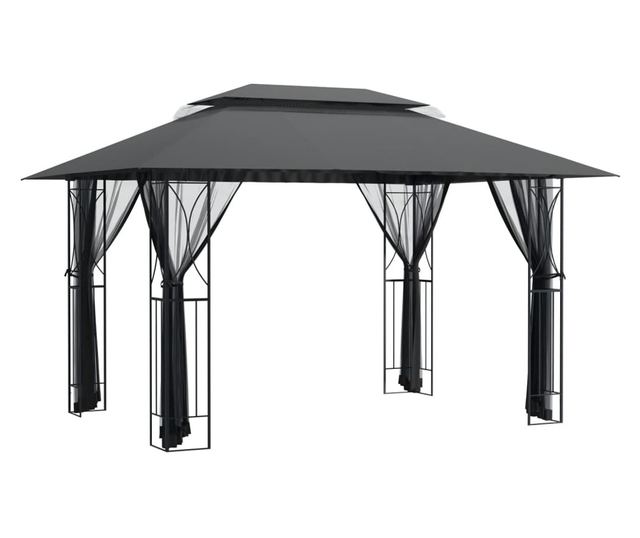 Градинска беседка със странични стени, антрацит, 400x300x270 см, стомана