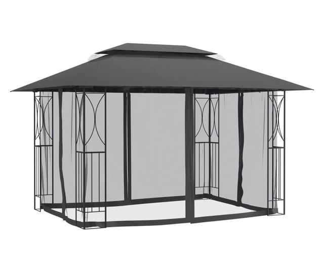 Градинска беседка със странични стени, антрацит, 400x300x270 см, стомана