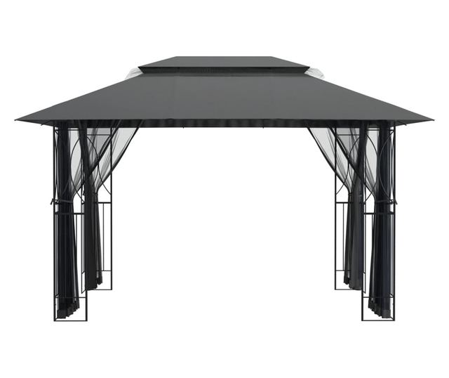 Градинска беседка със странични стени, антрацит, 400x300x270 см, стомана