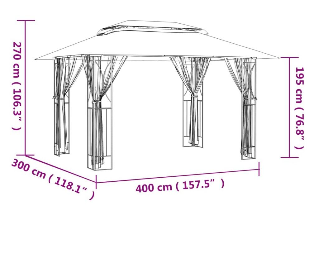 Altánok s bočnými stenami, antracitový, 400x300x270 cm, oceľ - 8