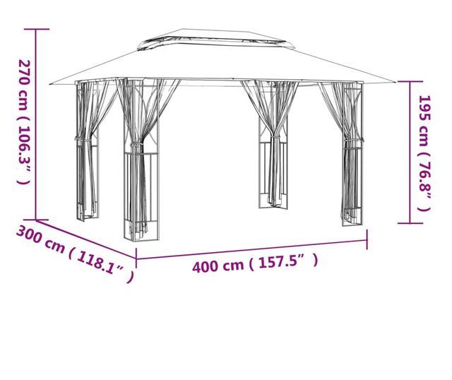 Градинска беседка със странични стени, антрацит, 400x300x270 см, стомана