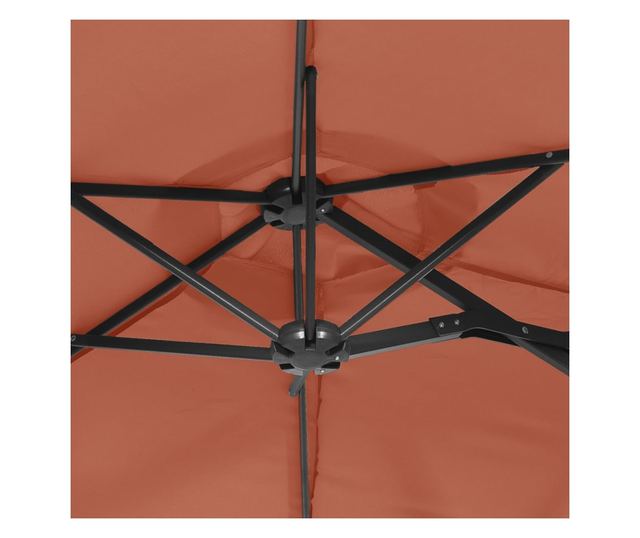 Двуглад чадър за вътрешен двор с LED, тухленочервен, 316x240 см