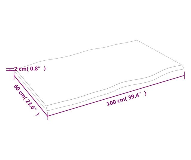 sötétbarna kezelt tömör tölgyfa asztallap 100 x 60 x 2 cm