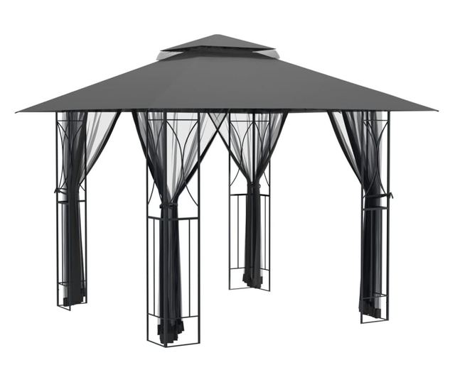 Градинска беседка със странични стени, антрацит, 300x300x270 см, стомана