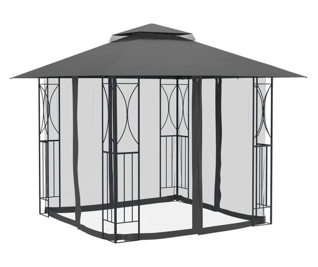 Градинска беседка със странични стени, антрацит, 300x300x270 см, стомана