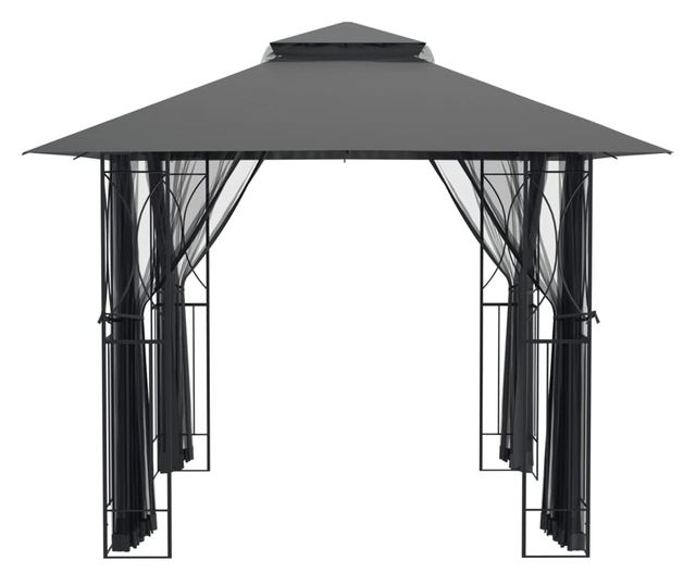 Градинска беседка със странични стени, антрацит, 300x300x270 см, стомана