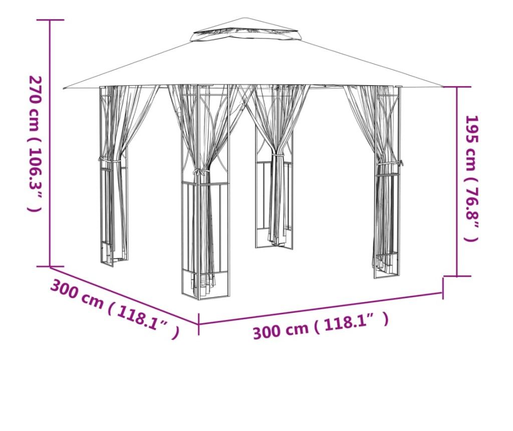 Altánok s bočnicami, antracitový, 300x300x270 cm, oceľ - 8