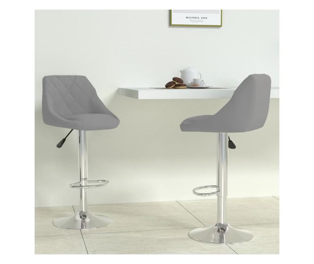 Barski stoli, 2 kosa, svetlo siva, žamet