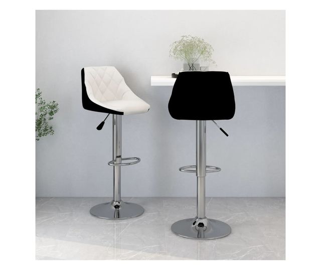 Barski stoli, 2 kosa, črno-beli, umetno usnje