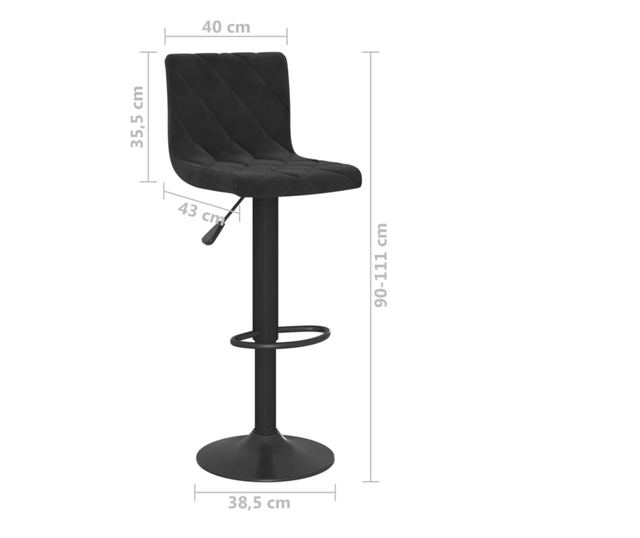 Barski stoli, 2 kosa, črni, žamet