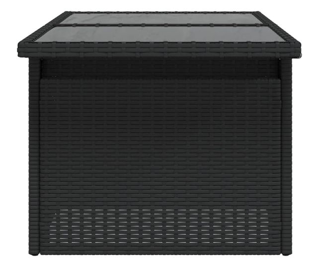 fekete polyrattan üveglapos kerti asztal 100 x 55 x 73 cm
