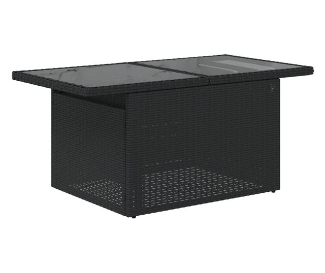 fekete polyrattan üveglapos kerti asztal 100 x 55 x 73 cm