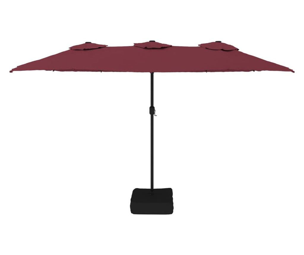 Dvouhlavý zahradní deštník s LED, vínově červený 449x245 cm - 4