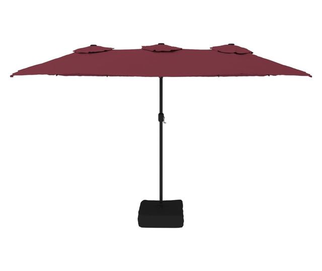 Двоен чадър за двор с LED осветление, бордо червен 449x245 см