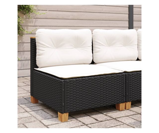 fekete polyrattan karfa nélküli kerti kanapé párnával