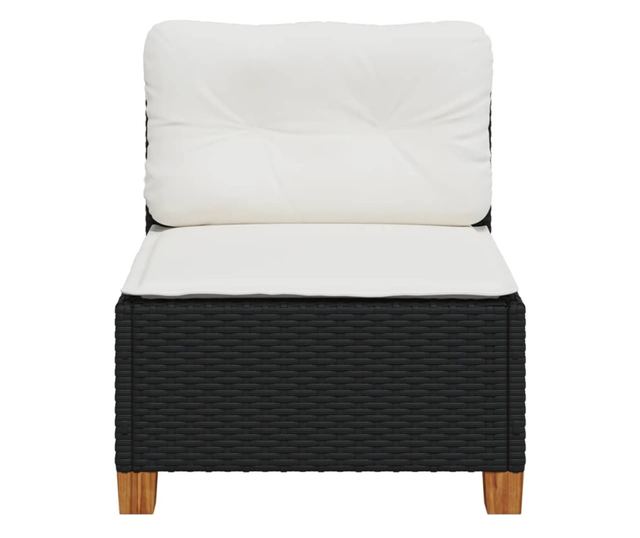 fekete polyrattan karfa nélküli kerti kanapé párnával