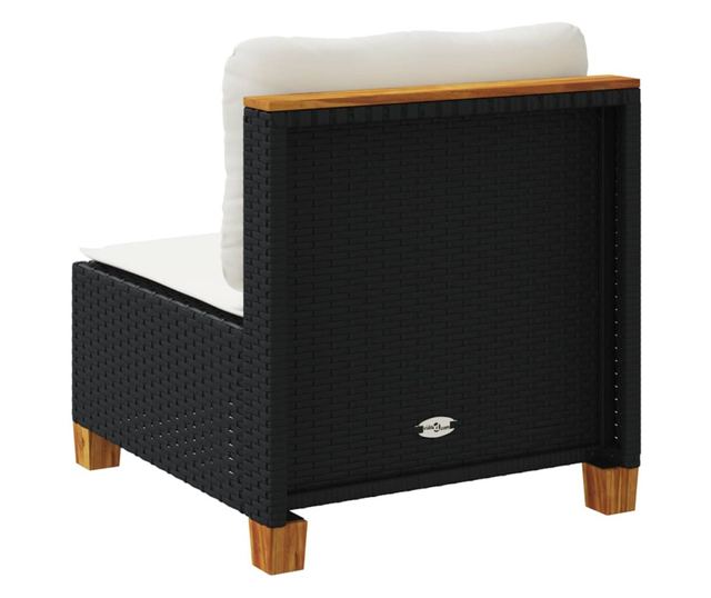 fekete polyrattan karfa nélküli kerti kanapé párnával