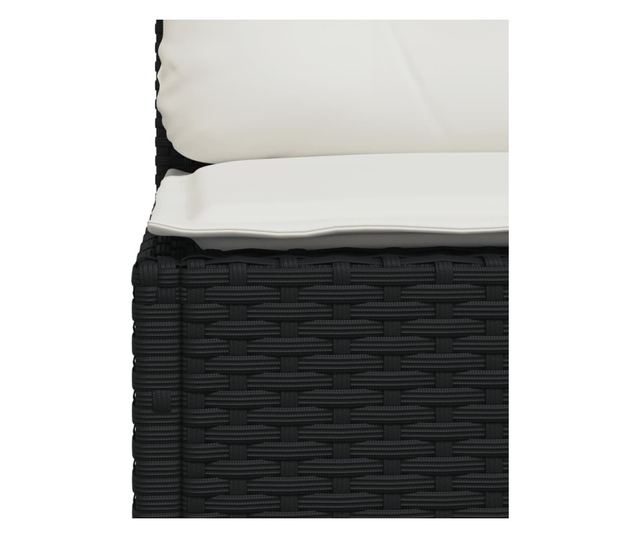 fekete polyrattan karfa nélküli kerti kanapé párnával