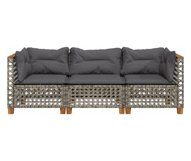 3 személyes szürke polyrattan kerti kanapé párnával