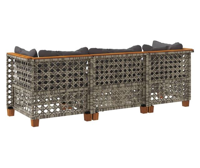 3 személyes szürke polyrattan kerti kanapé párnával