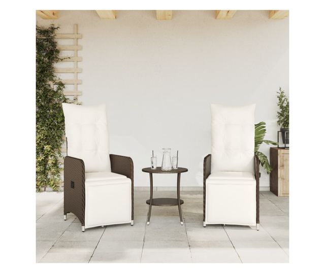 2 db barna polyrattan dönthető kerti szék asztallal